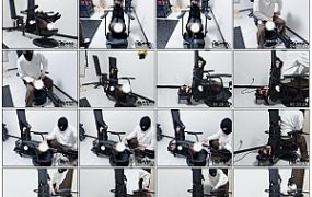 新道具来袭！油光黑丝女特工被制作成人体家具椅，炮机+AV棒各种折磨手段齐出，在屈…