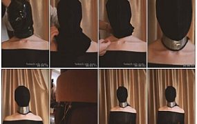 【米粒原创】椅子固定止息处刑！露肩紧身丝袜连体衣 超紧头套+丝袜+高位项圈，塑料袋…